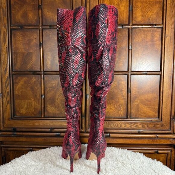Jessica Simpson Loury Wicked Red Nuevo Stretch Python Textured Faux Leather Boot - Picture 5 of 15